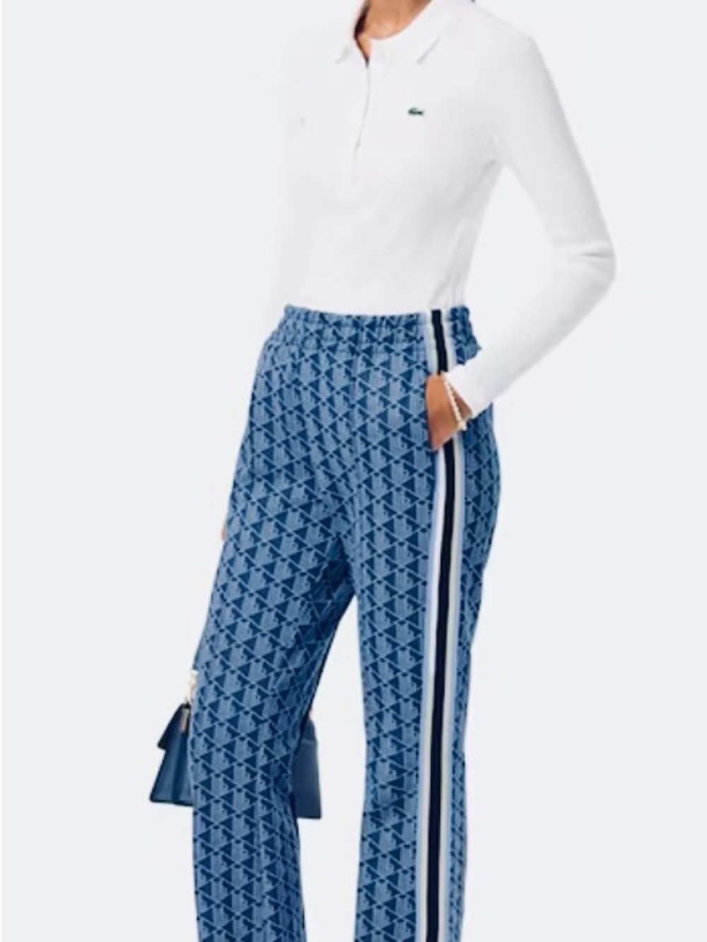 Blue Geometric Track Pants with Side Stripe
